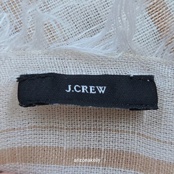 J. Crew Linen Cotton Sarong Scarf White Tan Stripes - Picture 5 of 11